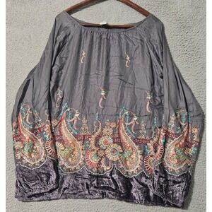 Sundance Gray Velvet Embroidered Top Boho Popover Women's Size Medium